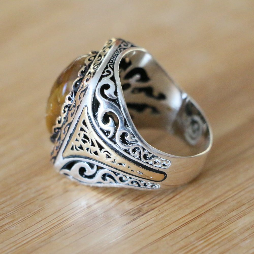 925 Sterling Silver Men's Ring with Tiger Eye -Super Elegant - Picture 12 of 13